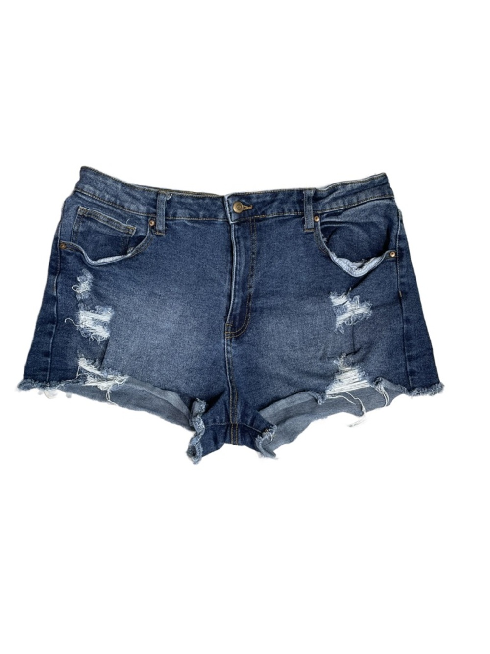 No Boundaries Denim Distressed High-Rise Women’s Shorts - Blue (Size: 17)